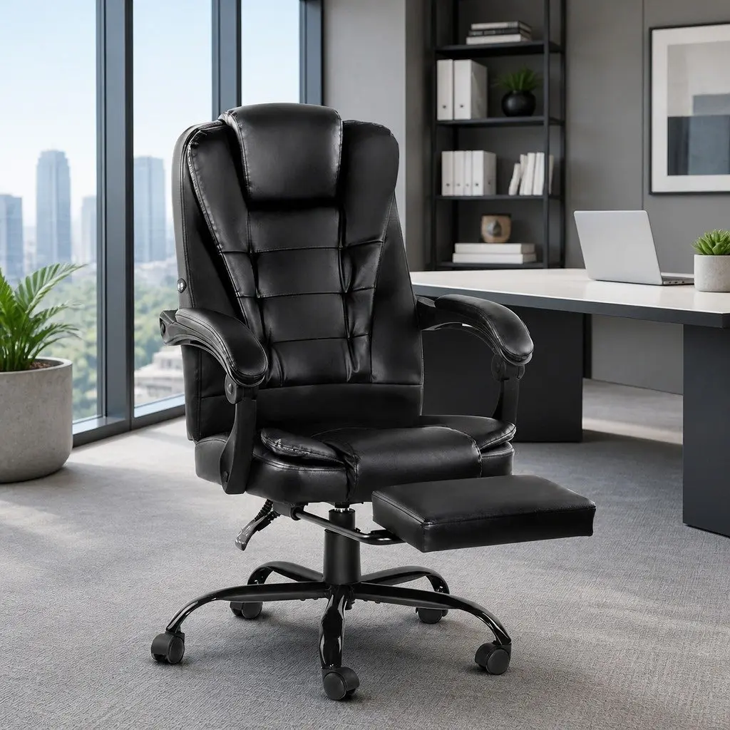 Massage Chair Adjustable Recliner 2-Zone Massage Black PU Leather with Footrest