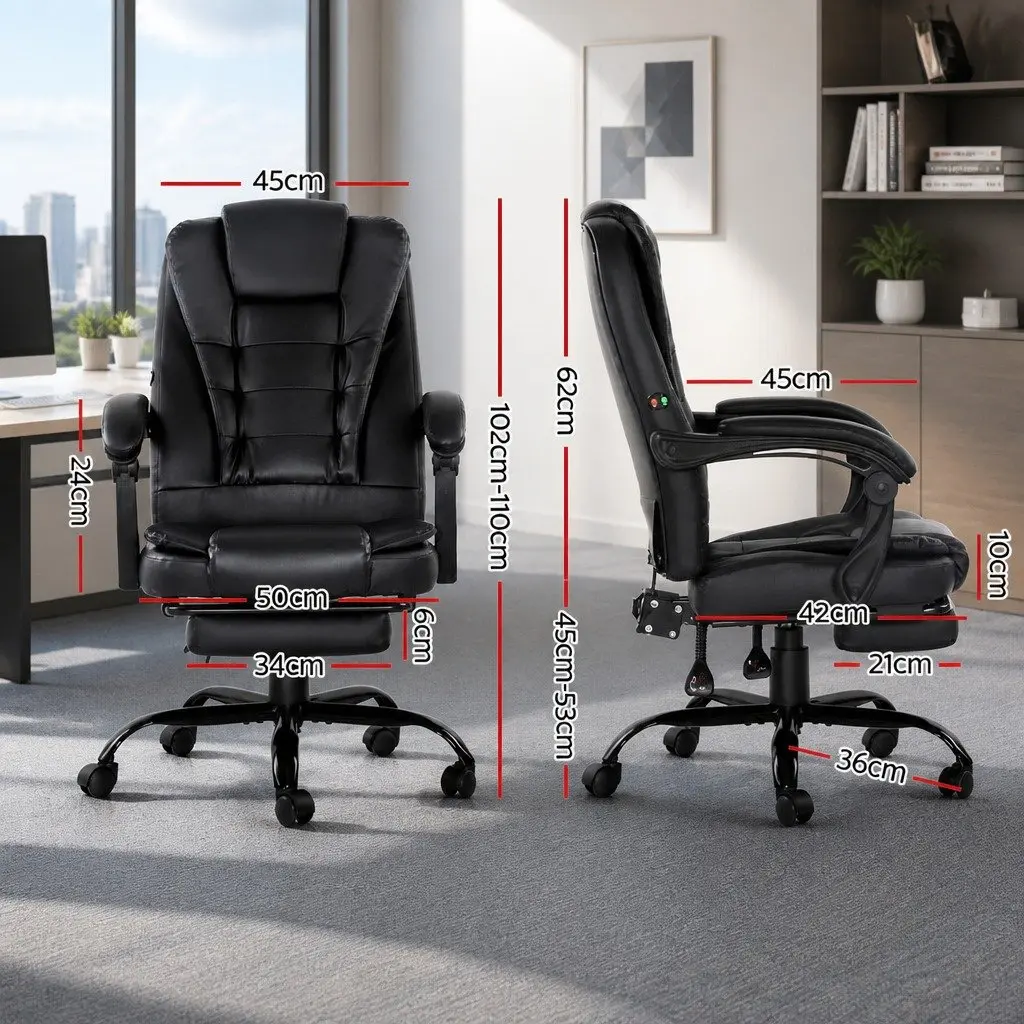 Massage Chair Adjustable Recliner 2-Zone Massage Black PU Leather with Footrest