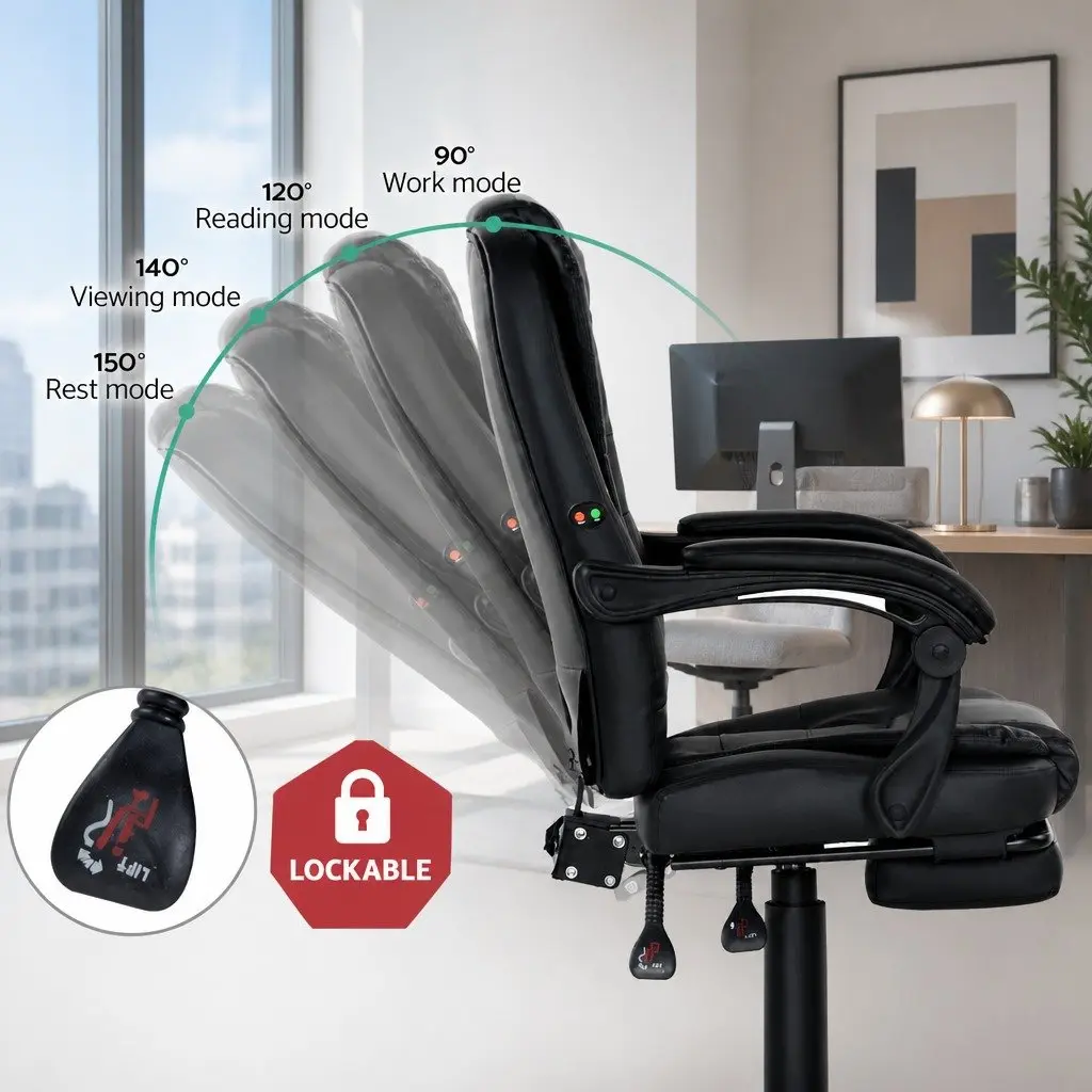 Massage Chair Adjustable Recliner 2-Zone Massage Black PU Leather with Footrest