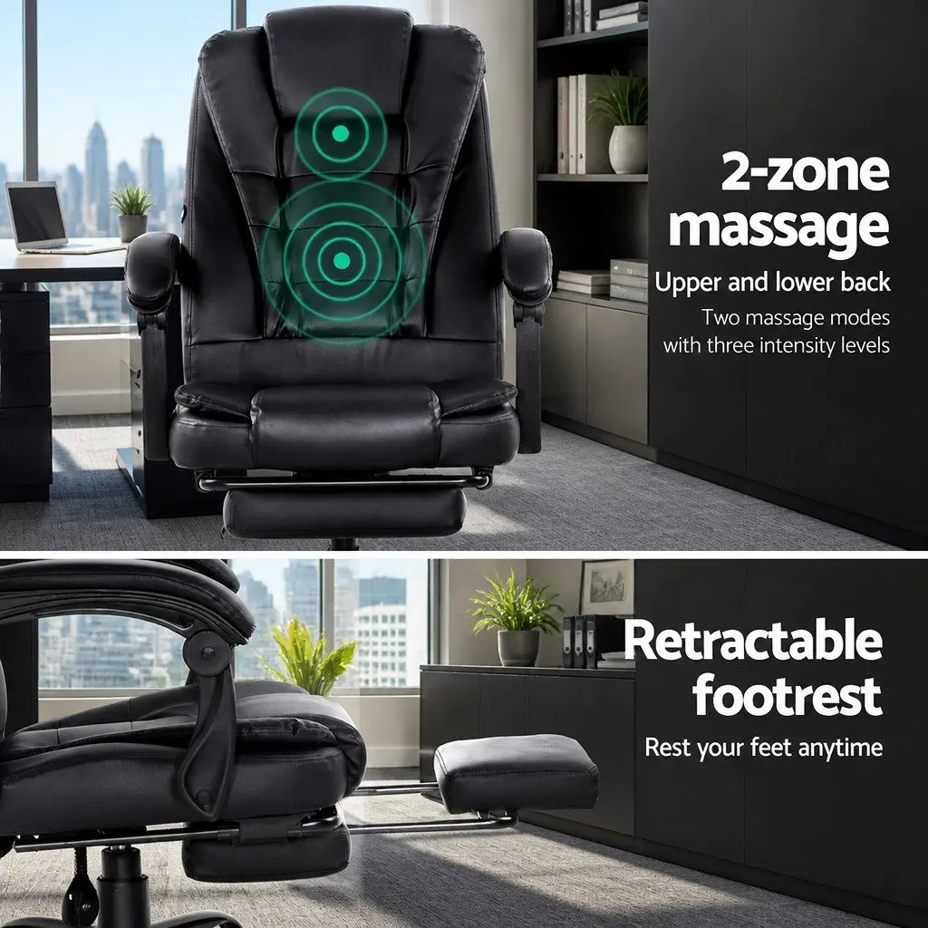 Massage Chair Adjustable Recliner 2-Zone Massage Black PU Leather with Footrest