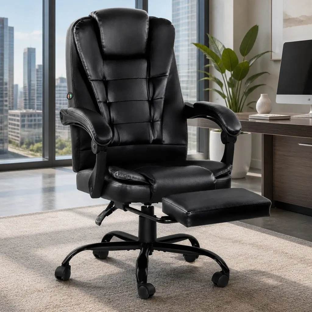 Massage Chair Adjustable Recliner 2-Zone Massage Black PU Leather with Footrest