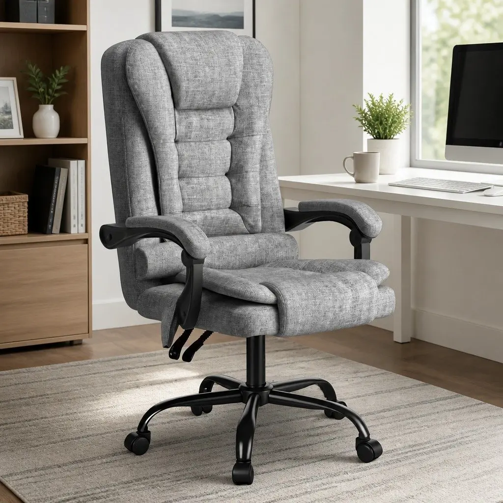 Executive Office Chair Massage 4-Point Grey Ergonomic Adjustable Recline Swivel