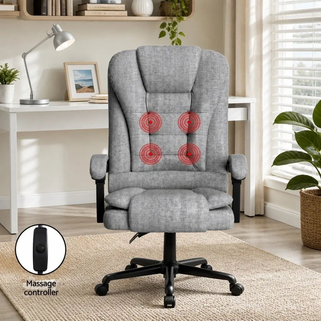 Executive Office Chair Massage 4-Point Grey Ergonomic Adjustable Recline Swivel