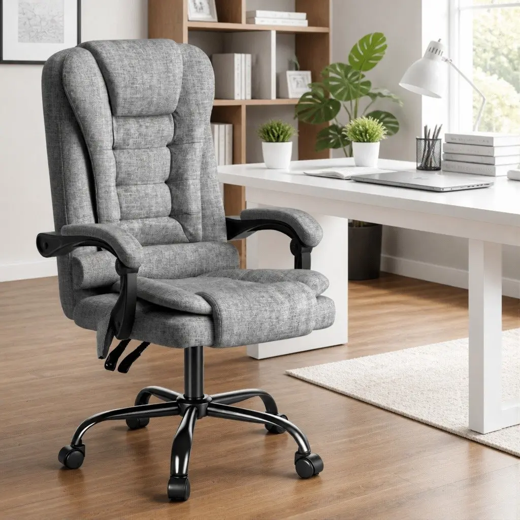 Executive Office Chair Massage 4-Point Grey Ergonomic Adjustable Recline Swivel