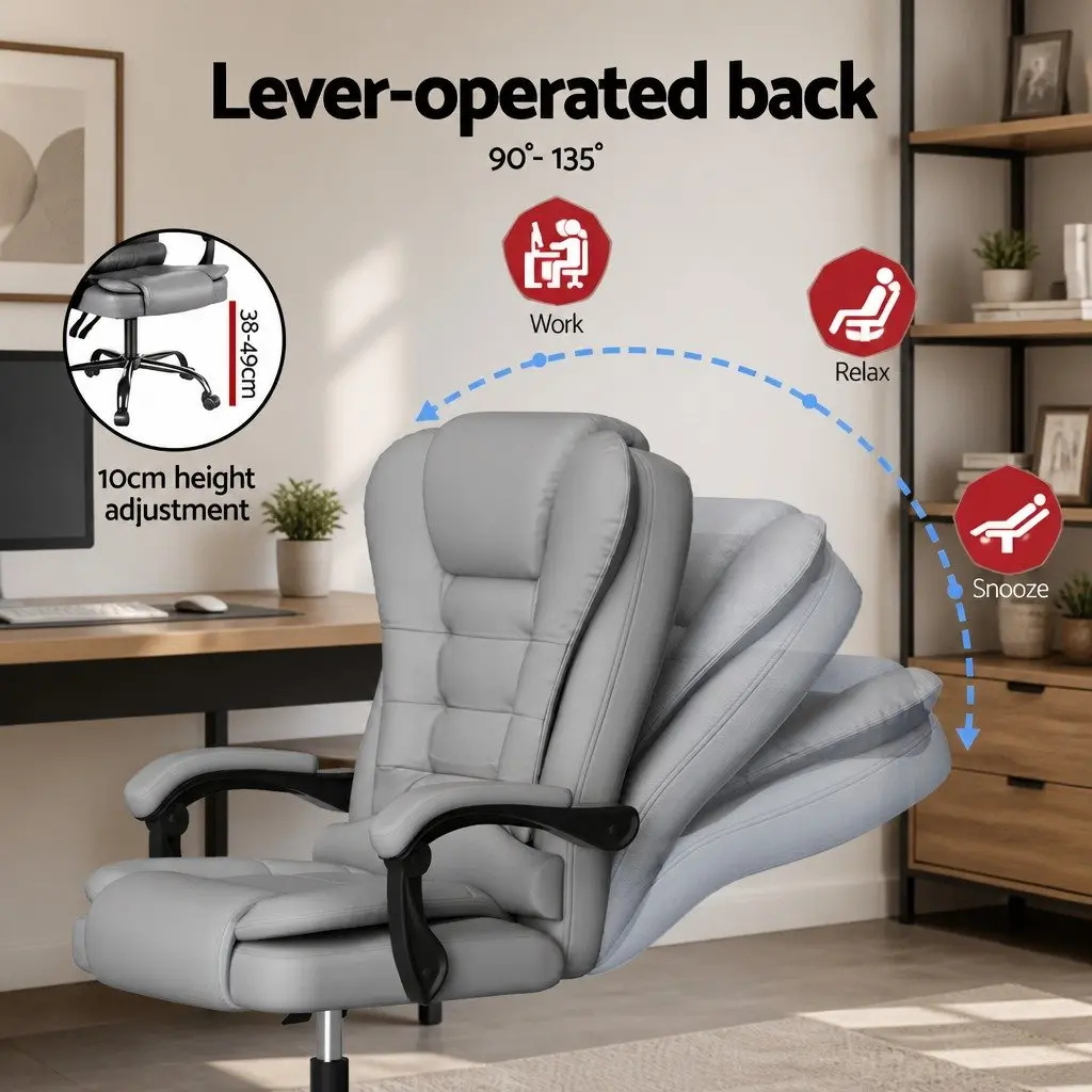 Massage Office Chair Ergonomic 4-Point Adjustable Reclining PU Grey