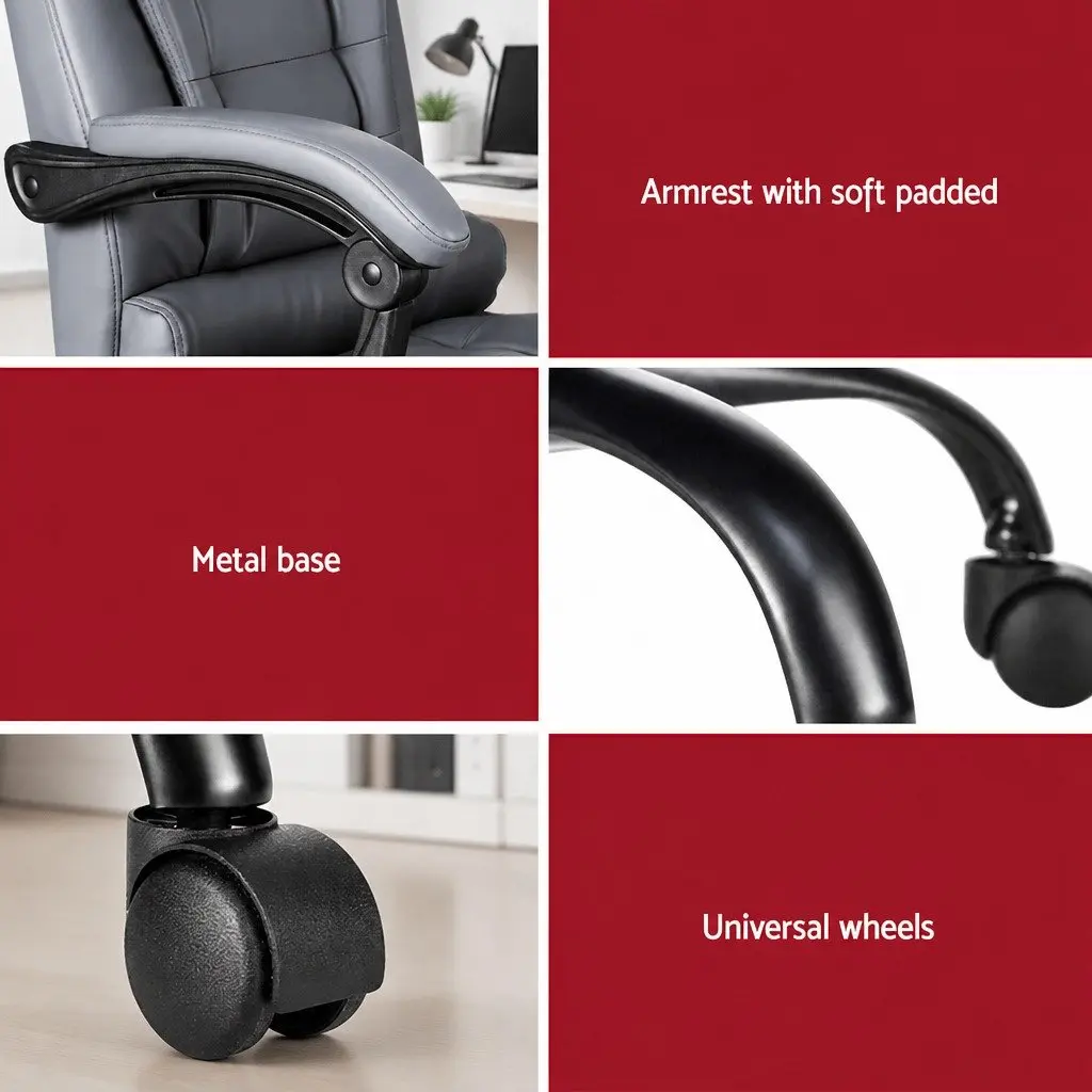 Massage Office Chair Ergonomic 4-Point Adjustable Reclining PU Grey