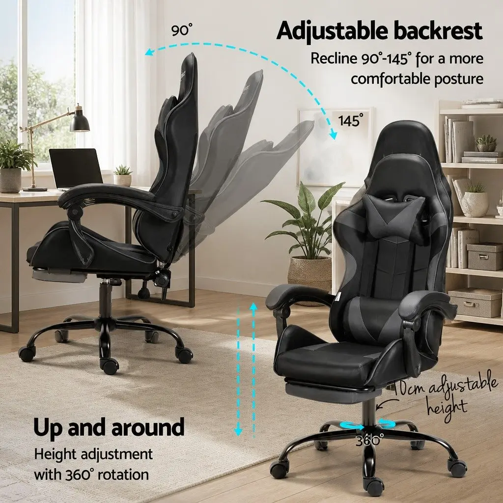 Massage Gaming Office Chair with Footrest Ergonomic Design 360 Degree Rotating