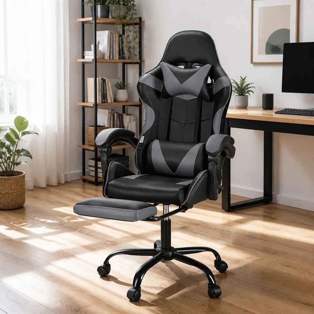 Massage Gaming Office Chair with Footrest Ergonomic Design 360 Degree Rotating