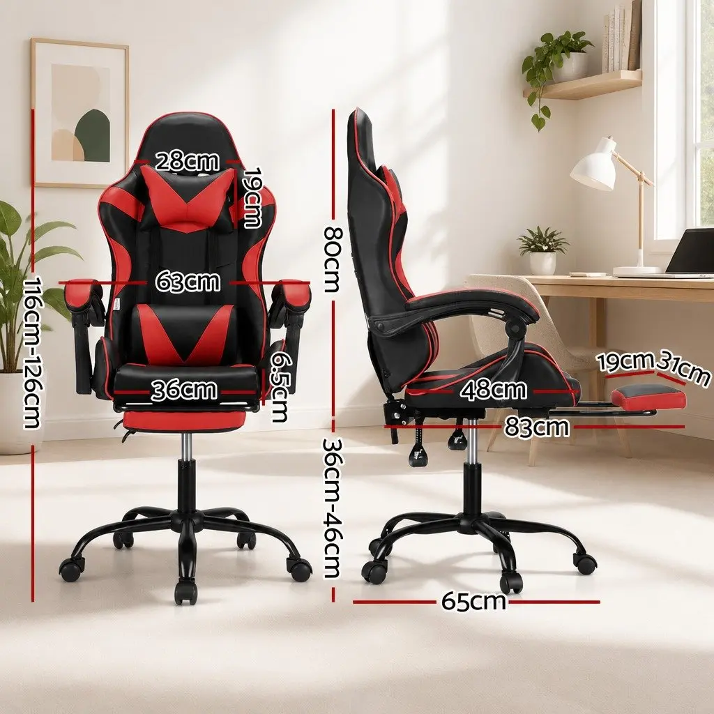 Massage Gaming Office Chair with Footrest Red Black Ergonomic Reclining