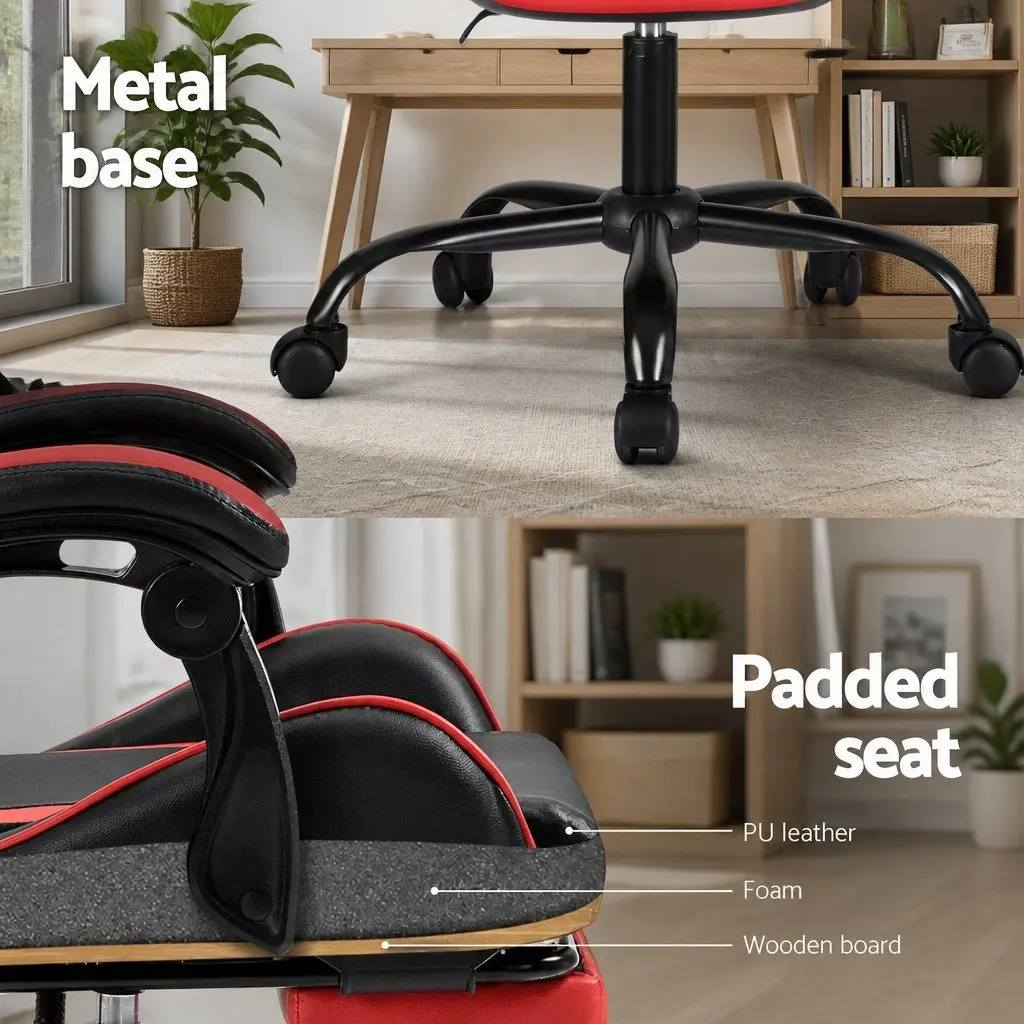 Massage Gaming Office Chair with Footrest Red Black Ergonomic Reclining