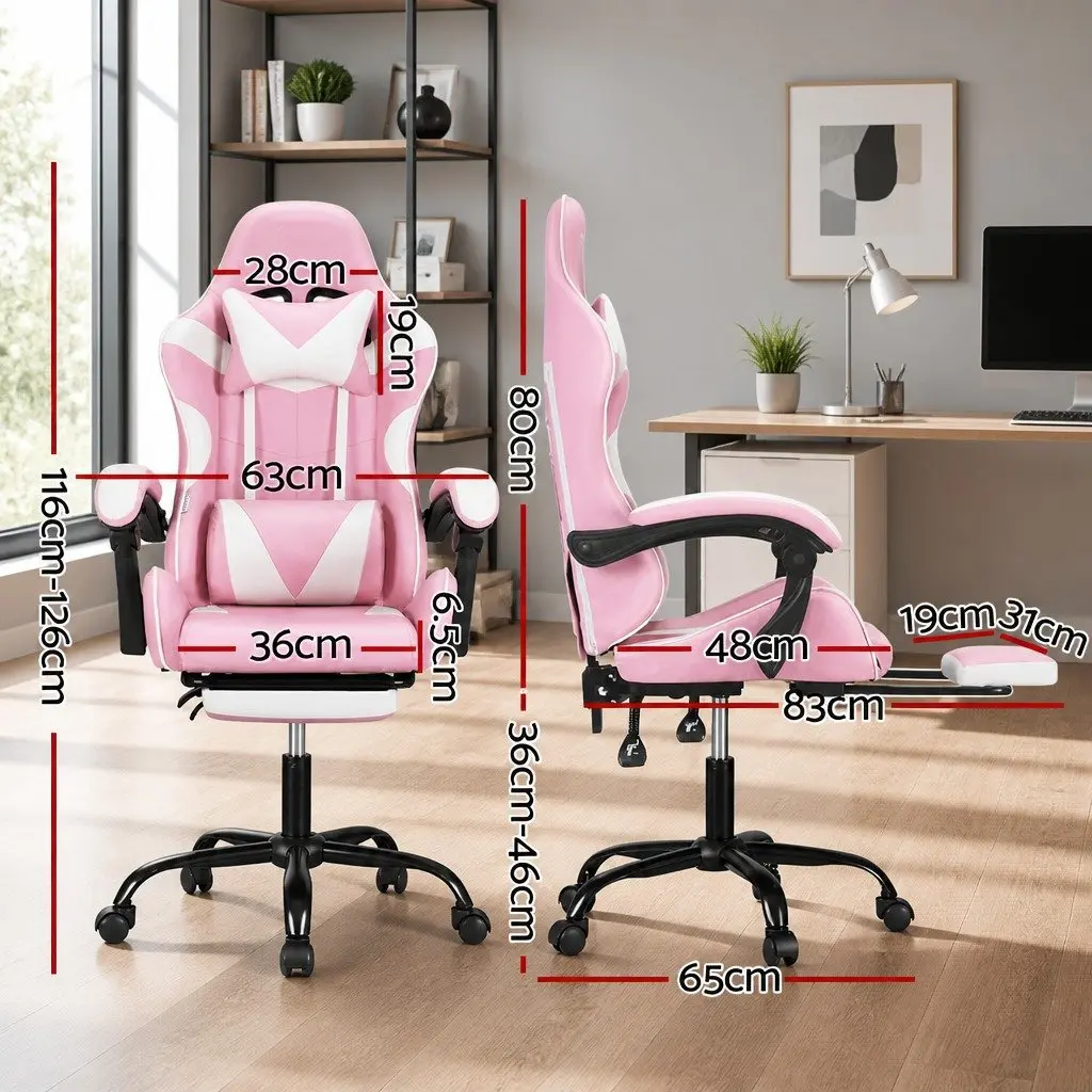 Massage Gaming Office Chair with Footrest 2 Point Vibration Lumbar Support