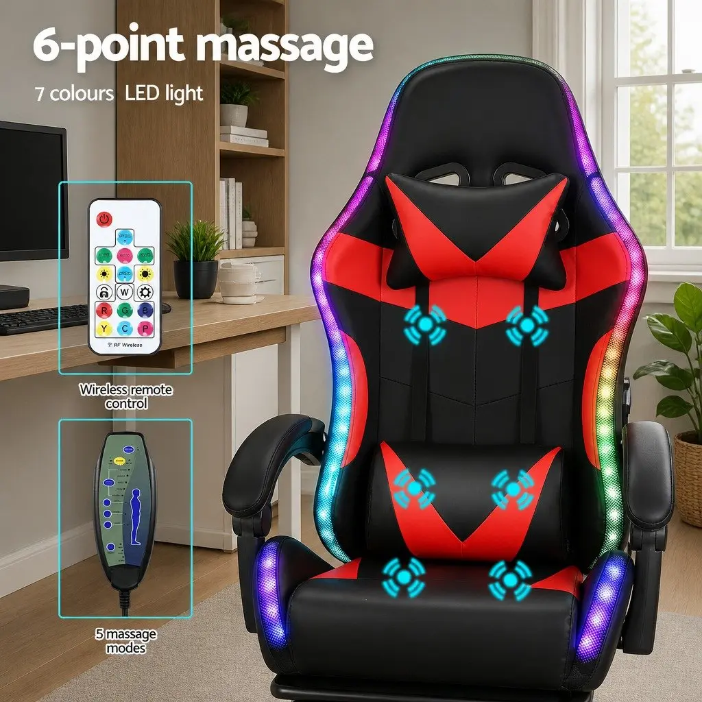 Massage Chair Ergonomic 6 Point Vibration Red Black