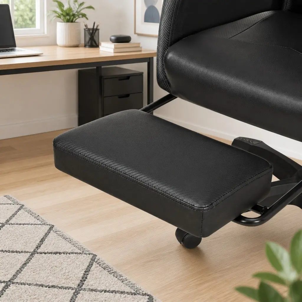 Massage Gaming Office Chair 6 Point Vibration 7 LED Footrest Black