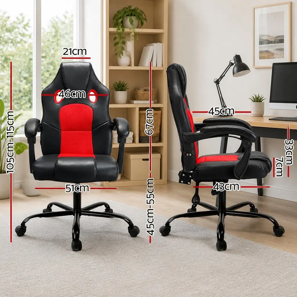 Massage Gaming Office Chair 2-Zone Vibration PU Leather High Back