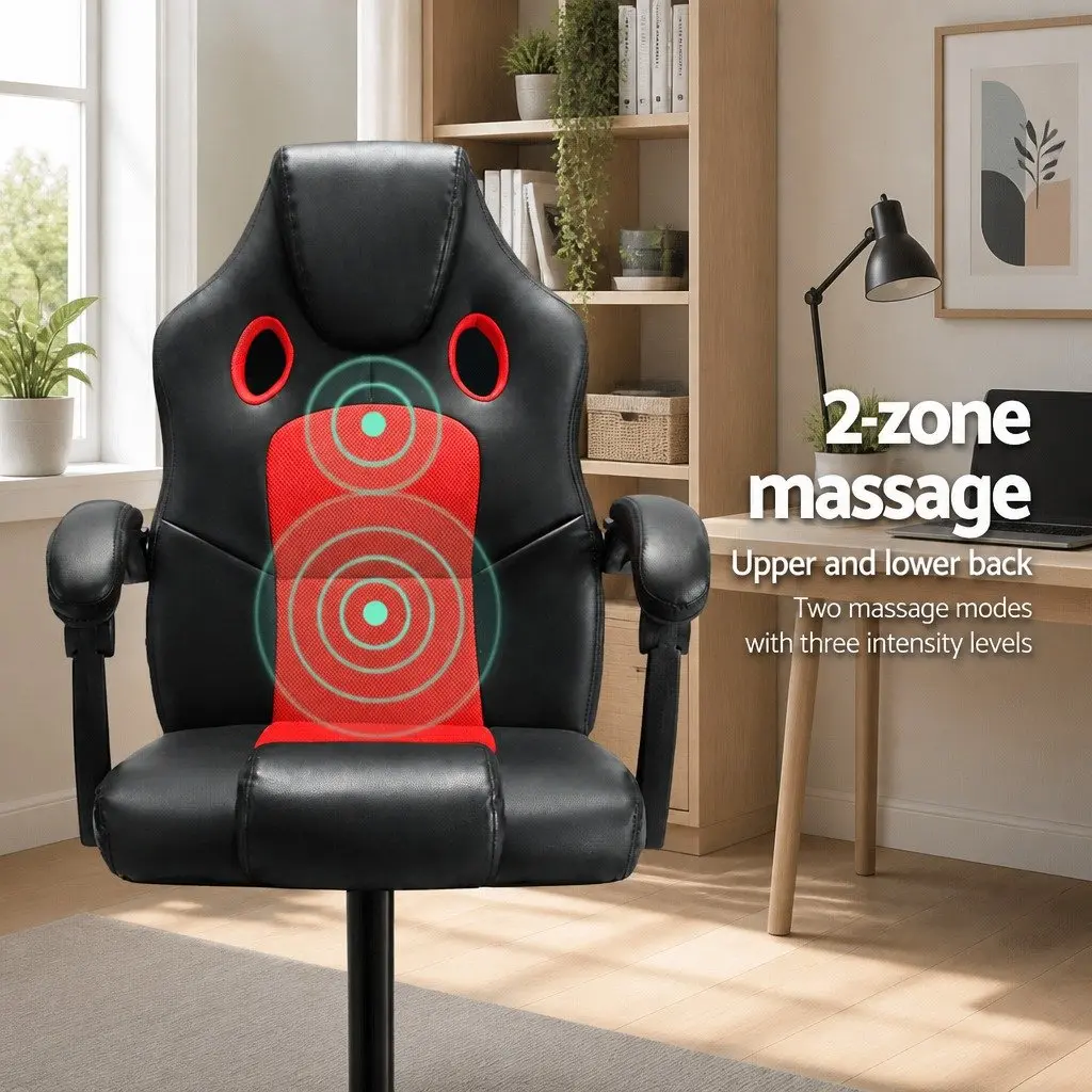Massage Gaming Office Chair 2-Zone Vibration PU Leather High Back