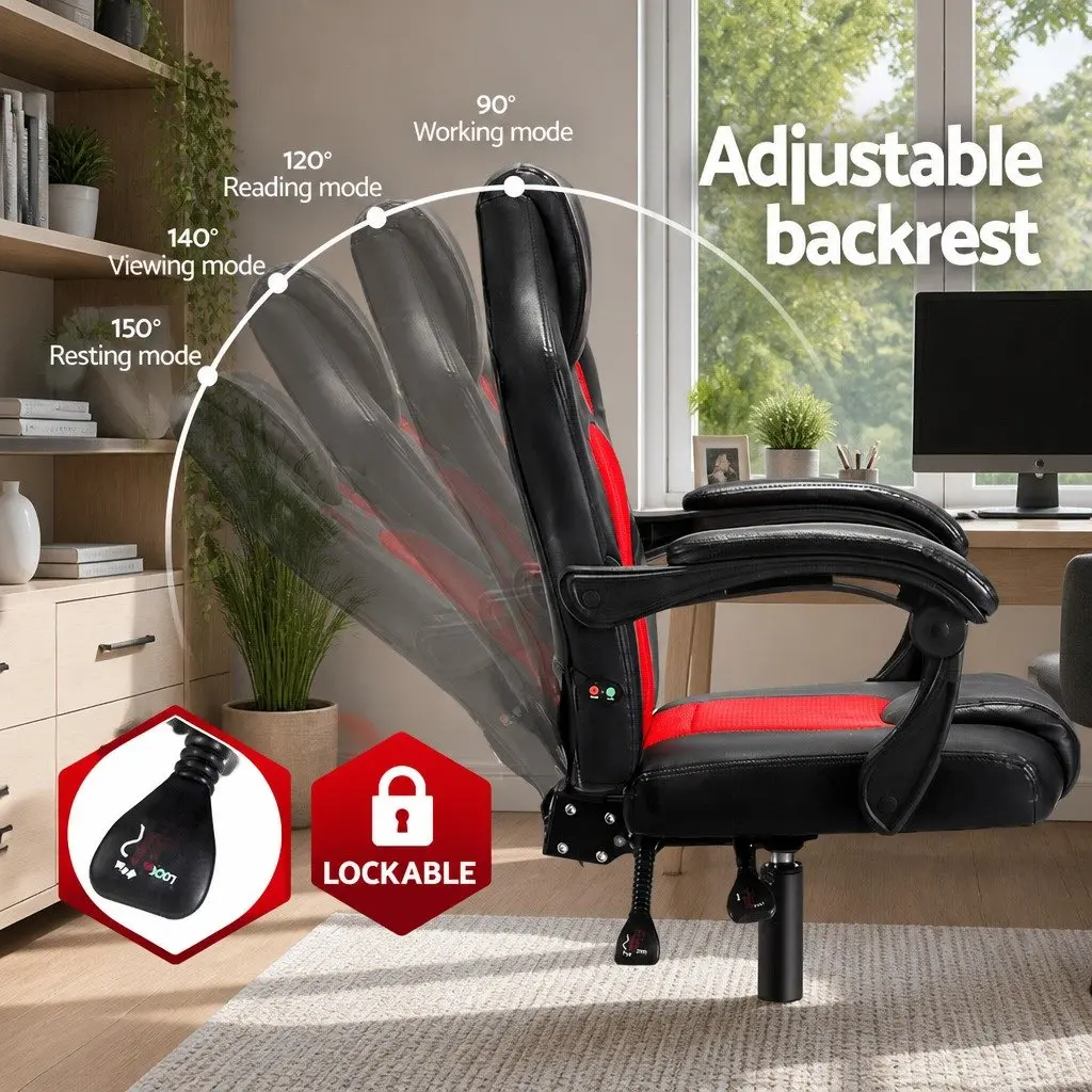Massage Gaming Office Chair 2-Zone Vibration PU Leather High Back