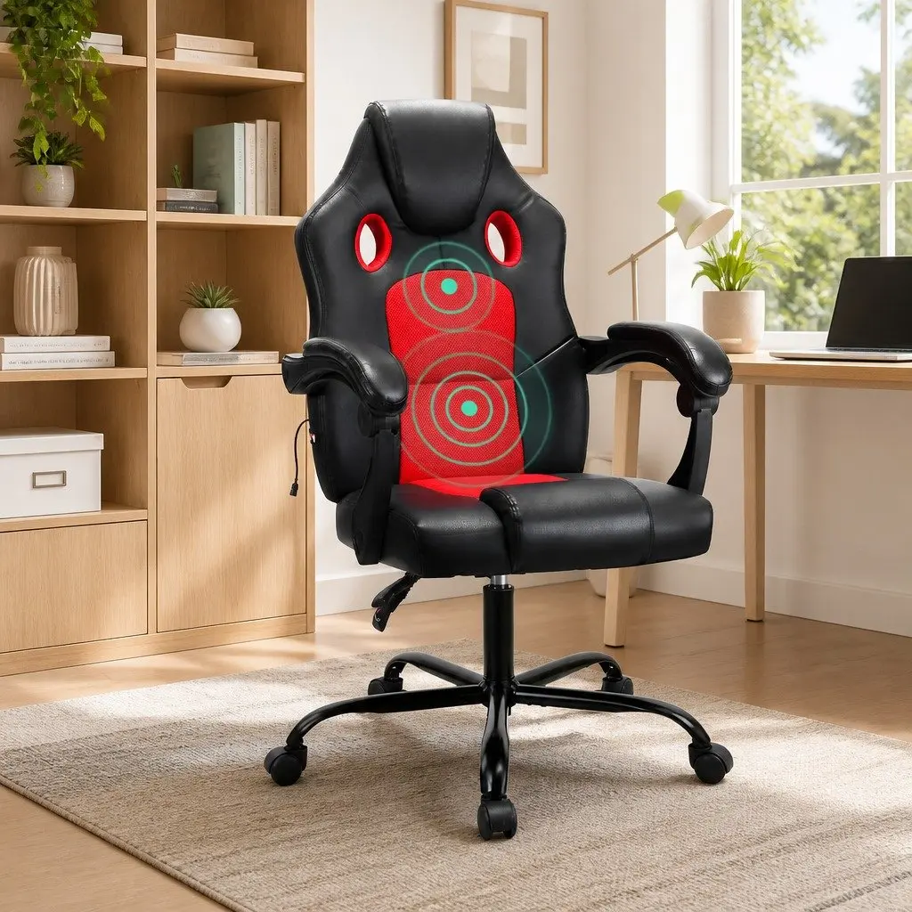 Massage Gaming Office Chair 2-Zone Vibration PU Leather High Back