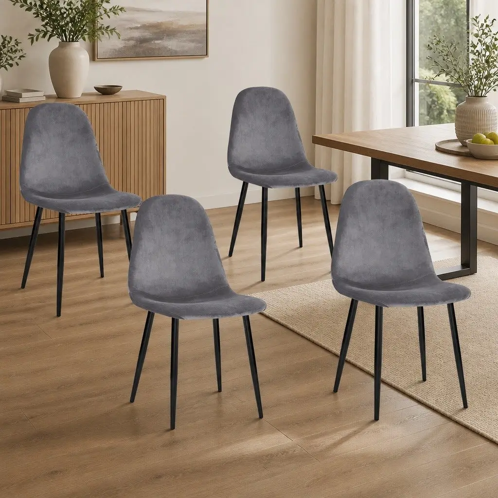 Dining Chairs Set of 4 Dark Grey Velvet Curved Slope Seat Modern Kitchen