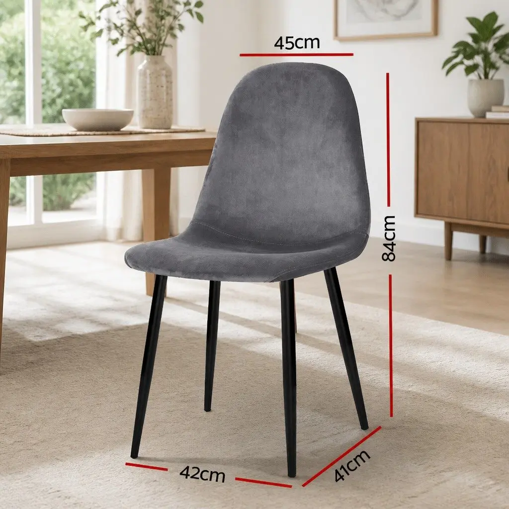 Dining Chairs Set of 4 Dark Grey Velvet Curved Slope Seat Modern Kitchen