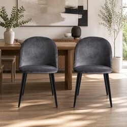 Dining Chairs Set of 4 Velvet Curved Seat Wide Comfortable Iron Legs Black