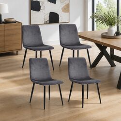 Dining Chairs Set of 4 Grey Velvet Modern Design Iron Frame Kitchen Seating