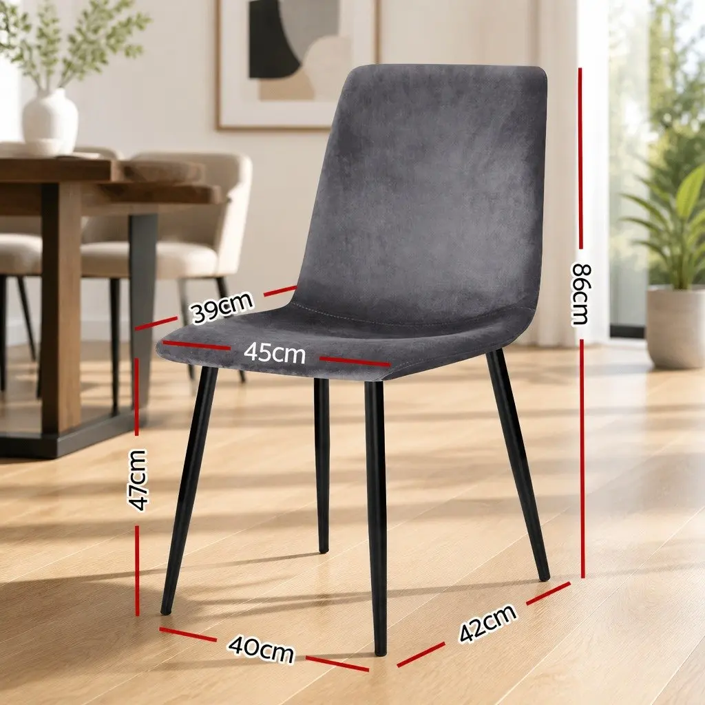 Dining Chairs Set of 4 Grey Velvet Modern Design Iron Frame Kitchen Seating