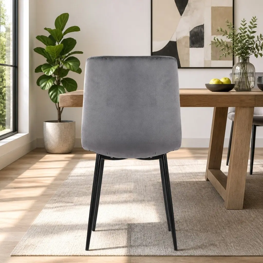 Dining Chairs Set of 4 Grey Velvet Modern Design Iron Frame Kitchen Seating