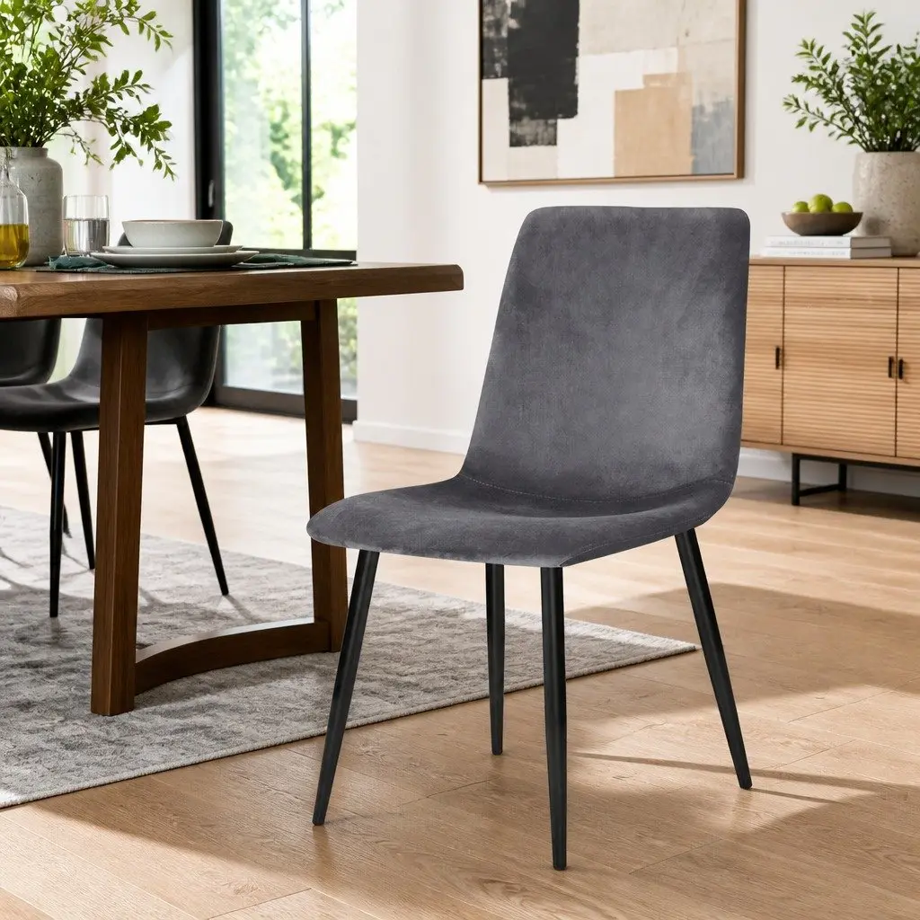 Dining Chairs Set of 4 Grey Velvet Modern Design Iron Frame Kitchen Seating