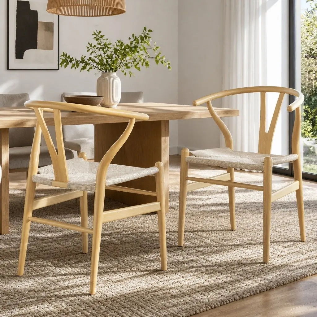 Dining Chairs Set of 2 Wooden Frame Wishbone Back Kitchen Seating Furniture