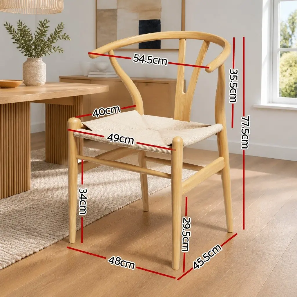 Dining Chairs Set of 2 Wooden Frame Wishbone Back Kitchen Seating Furniture