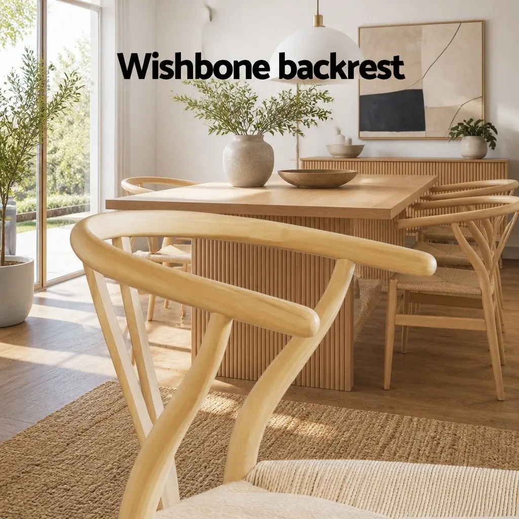 Dining Chairs Set of 2 Wooden Frame Wishbone Back Kitchen Seating Furniture