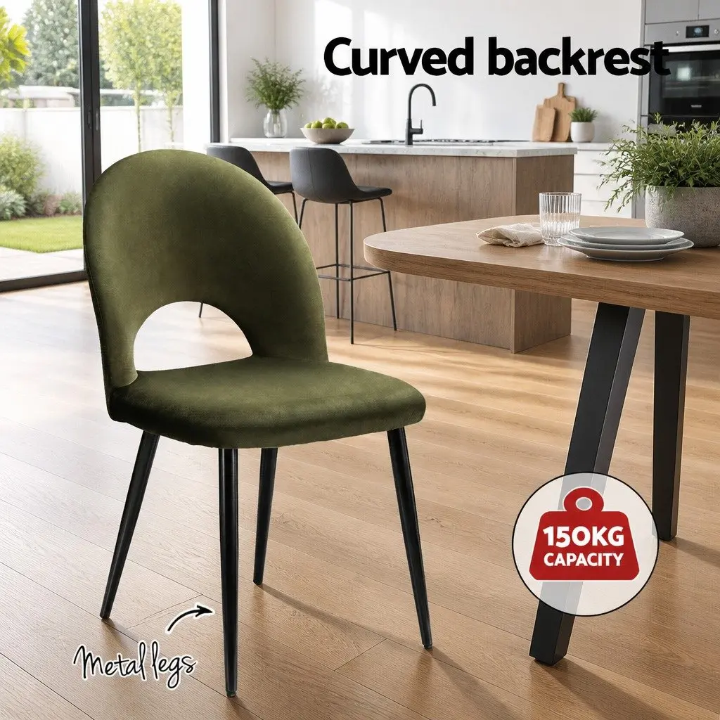 Velvet Green Dining Chairs Padded Seat Plywood Frame Set of 2