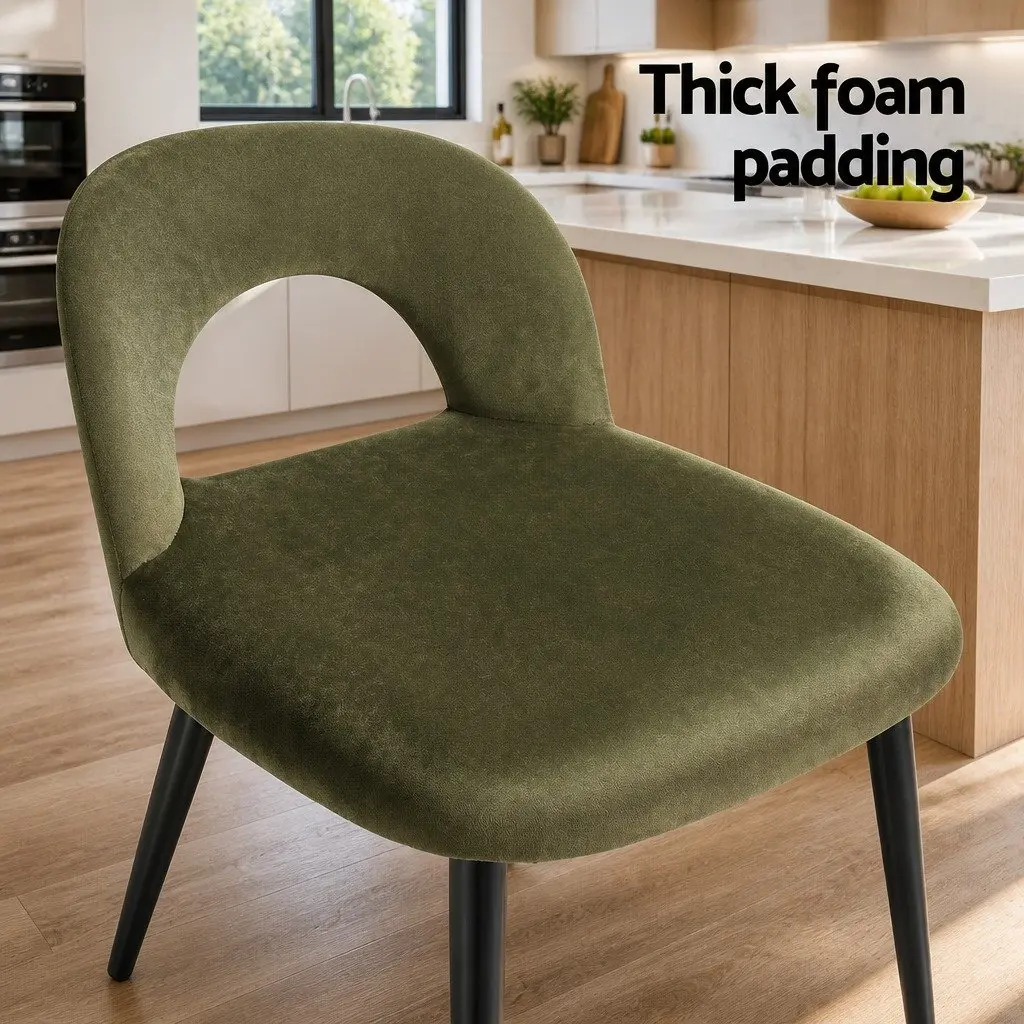 Velvet Green Dining Chairs Padded Seat Plywood Frame Set of 2