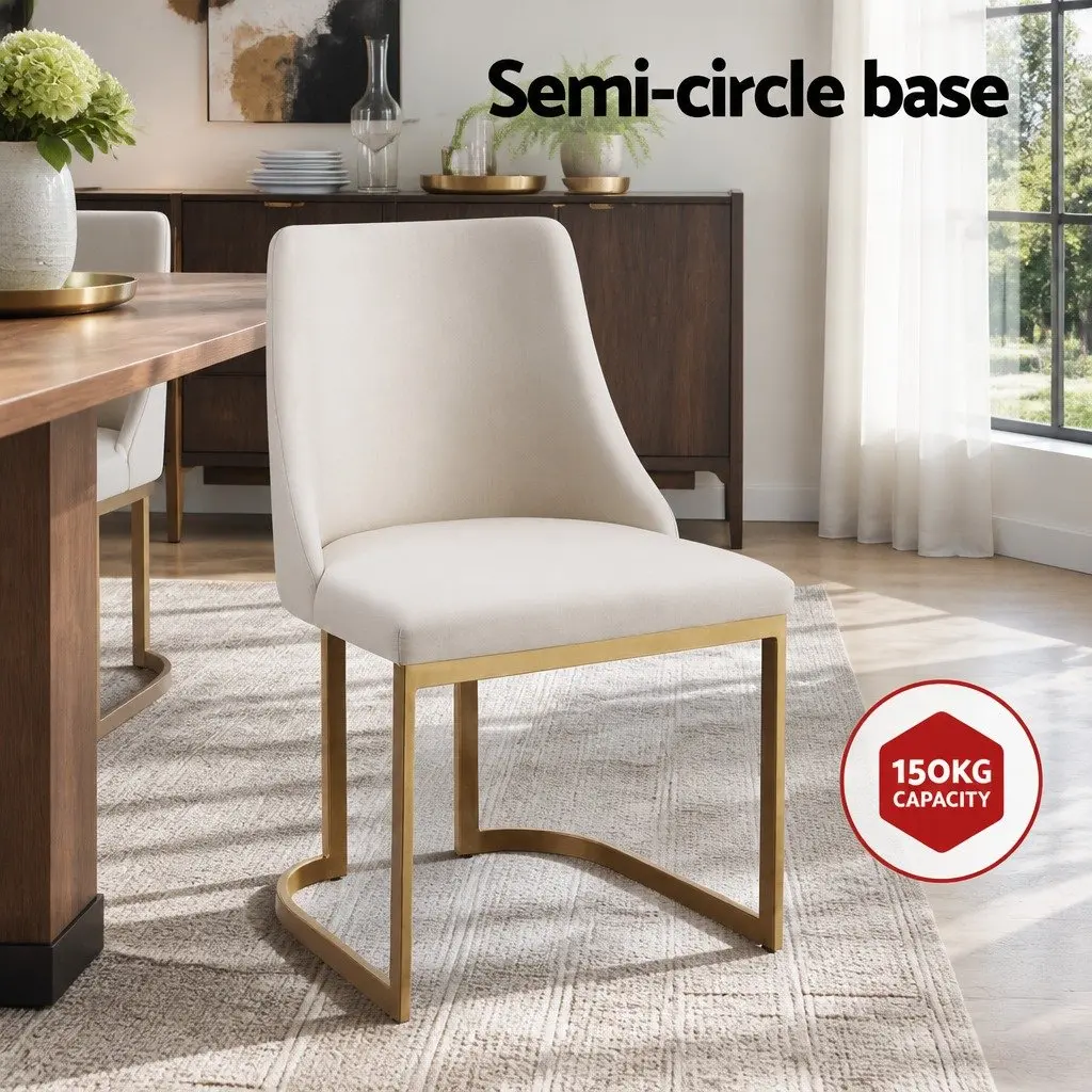 Padded Seat Beige Linen Fabric Dining Chairs Kitchen Furniture Set of 2