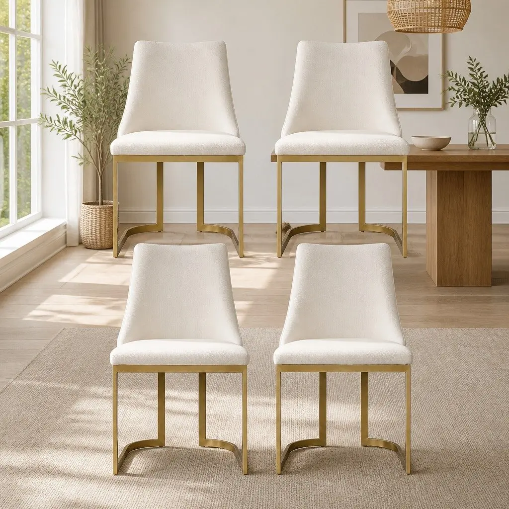 Dining Chairs Linen Fabric Padded Seat Set of 4 Kitchen Dining Room Furniture