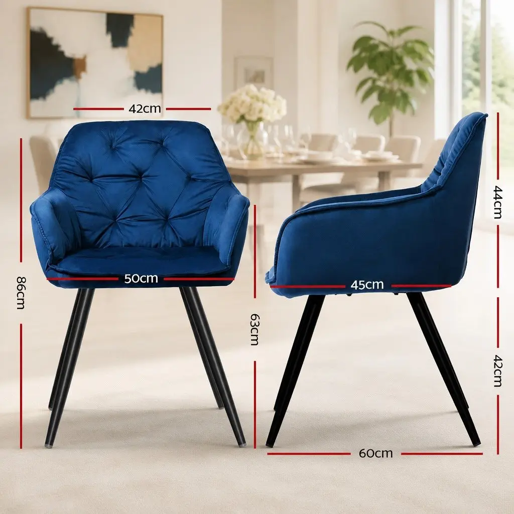 Dining Chairs Velvet Armchair Navy Blue Bucket Style Set of 4