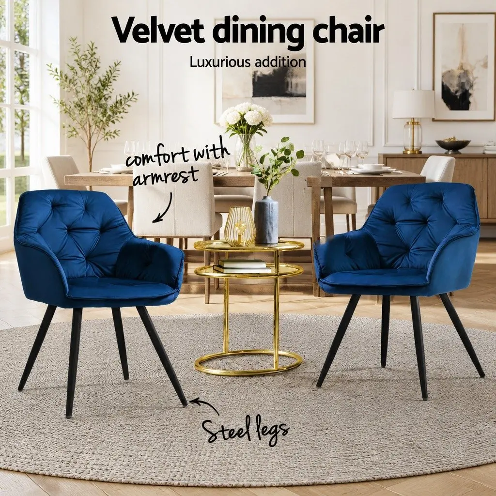 Dining Chairs Velvet Armchair Navy Blue Bucket Style Set of 4
