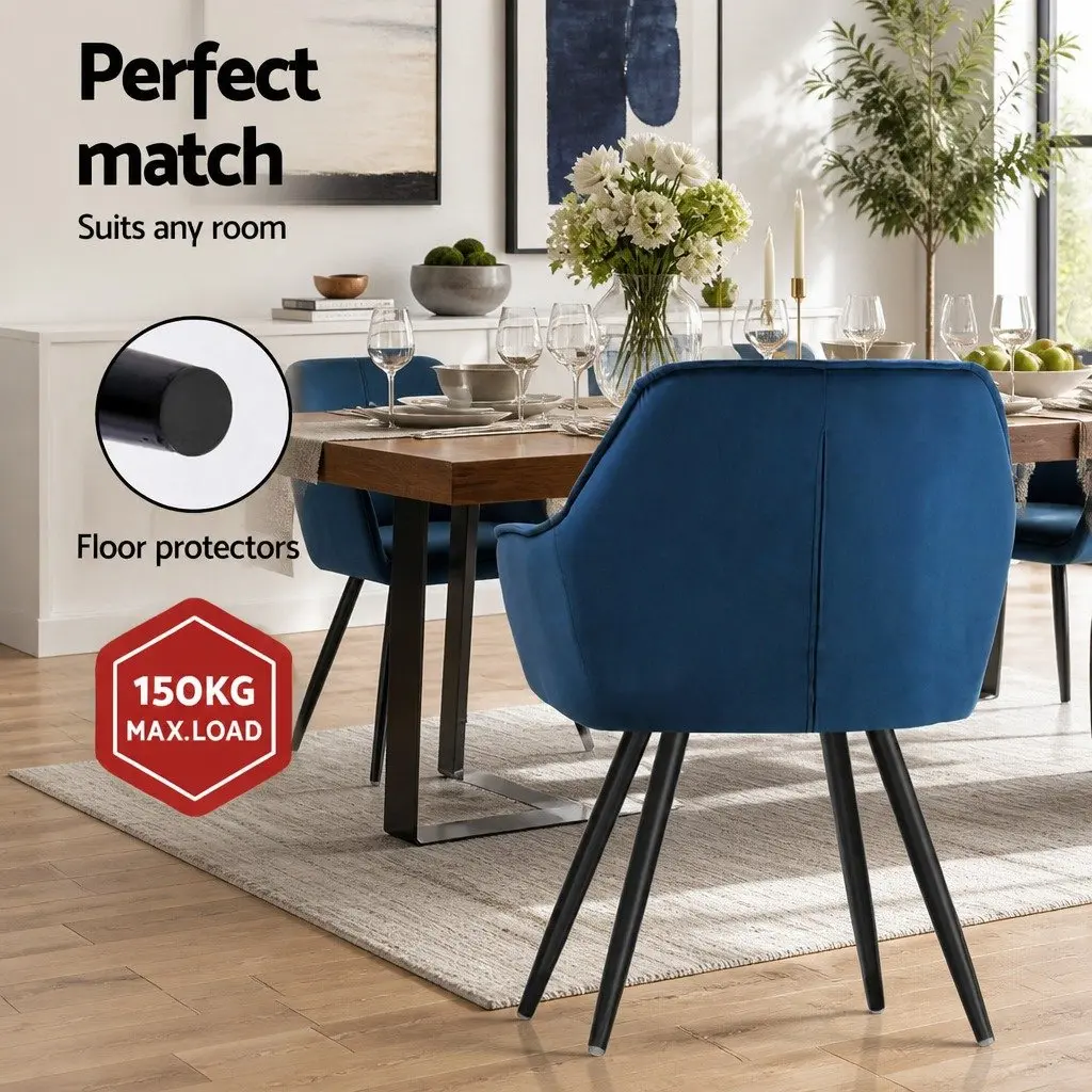 Dining Chairs Velvet Armchair Navy Blue Bucket Style Set of 4
