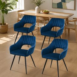 Set of 4 Navy Blue Velvet Dining Chairs - Comfort Meets Style