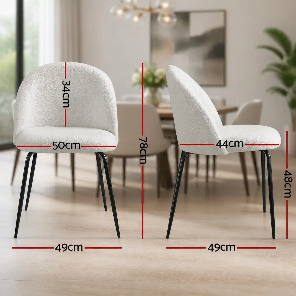 Dining Chairs Set of 2 White Sherpa Boucle Upholstered Winged Backrest Seats