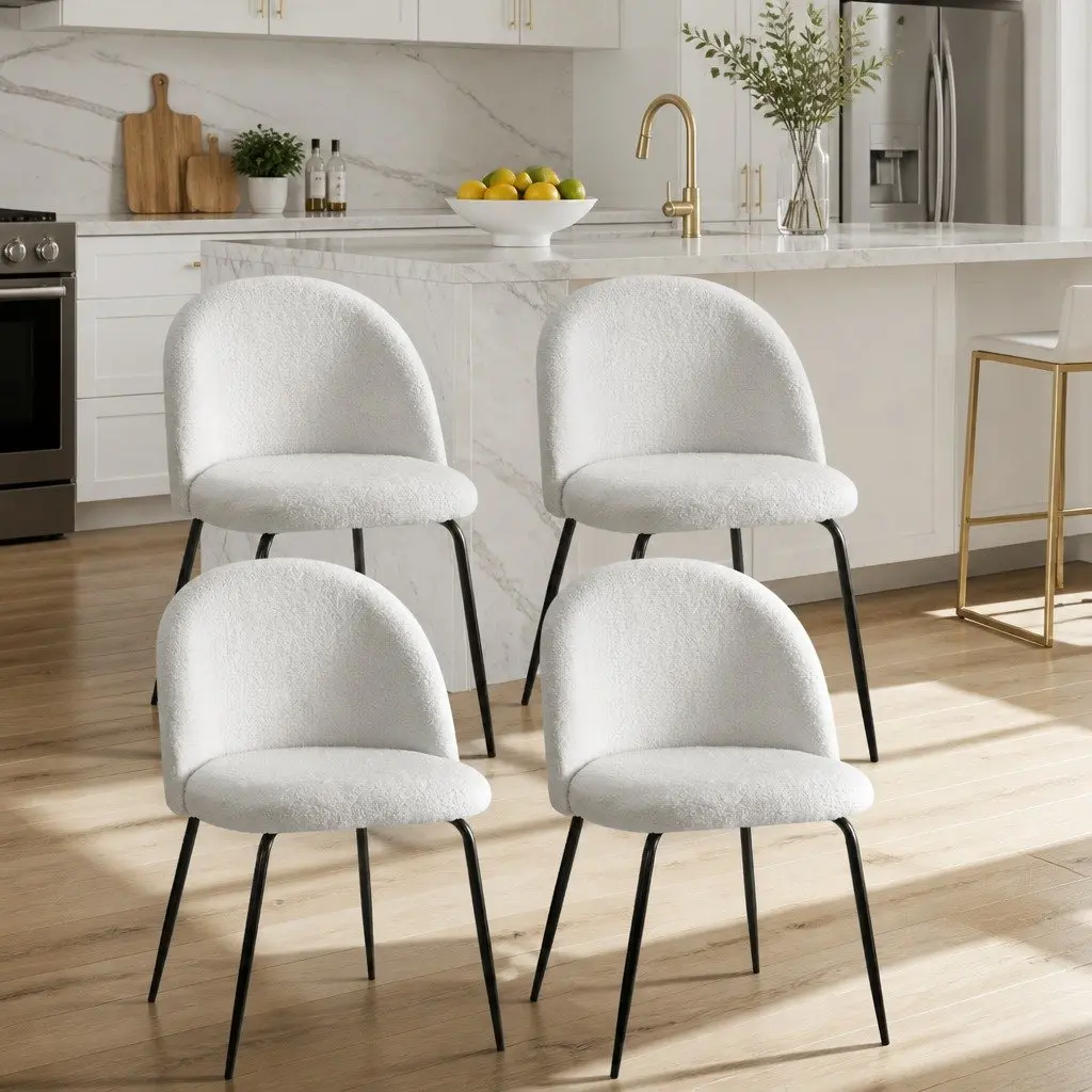 4 White Sherpa Chairs
