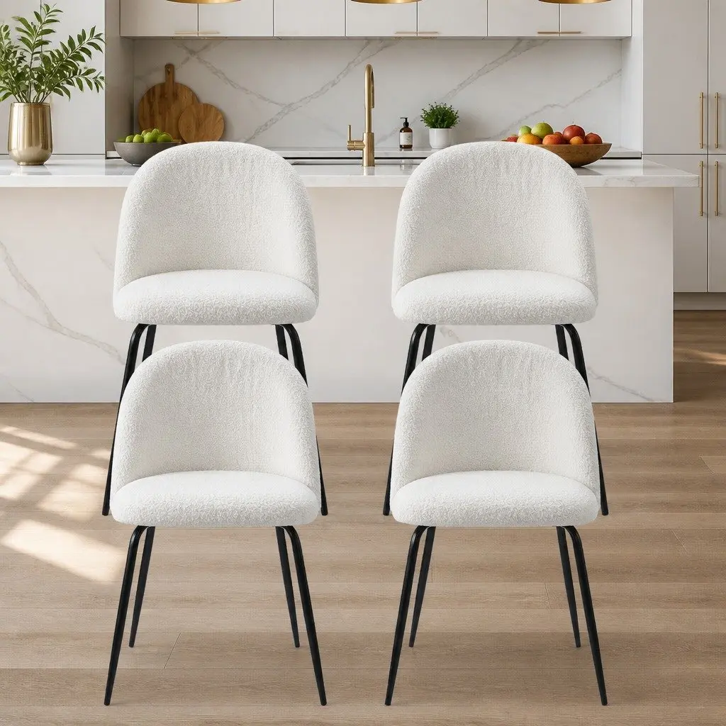 Dining Chairs Modern White Sherpa Boucle 4 Piece