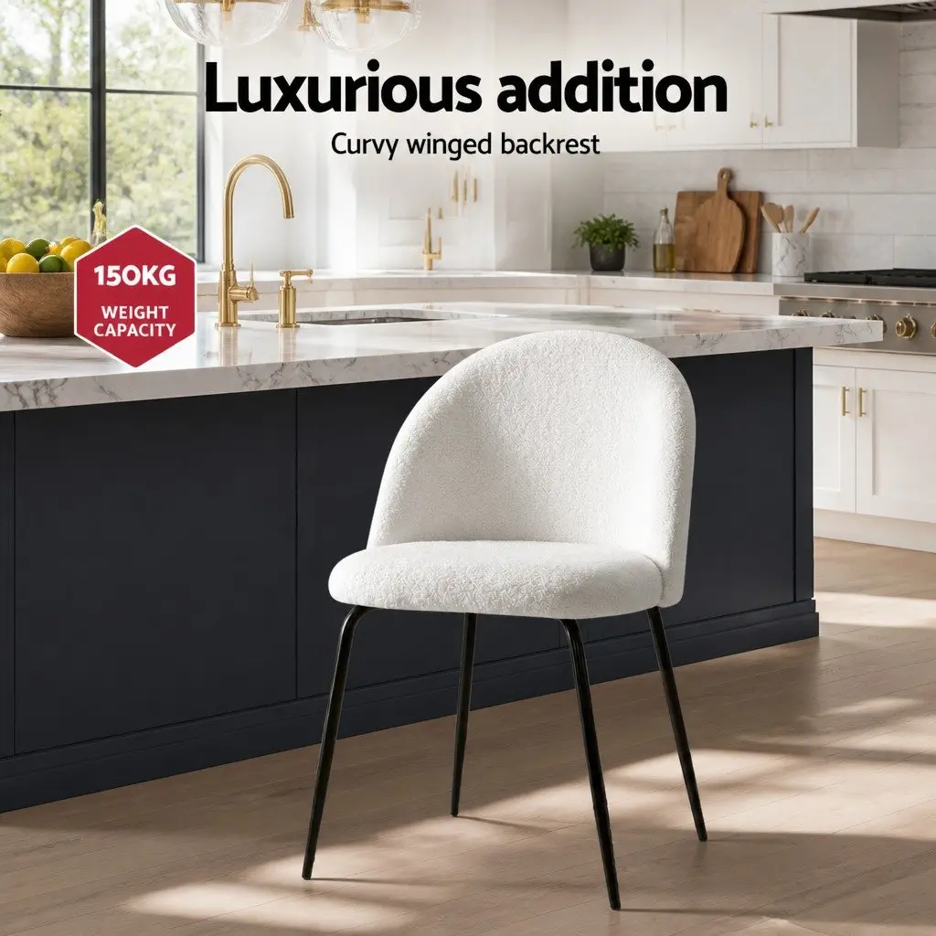 Dining Chairs Modern White Sherpa Boucle 4 Piece