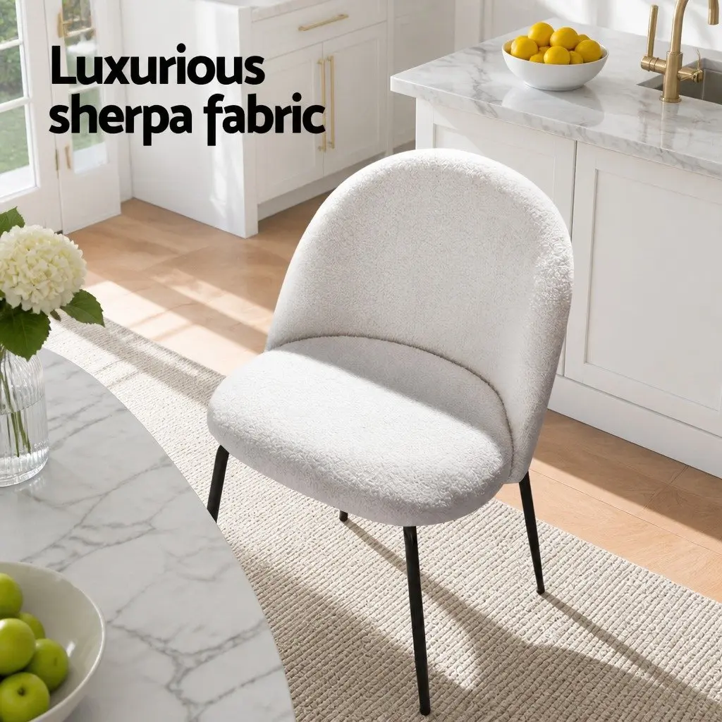 Dining Chairs Modern White Sherpa Boucle 4 Piece