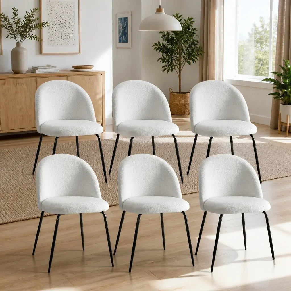 Set of 6 White Sherpa Dining Chairs