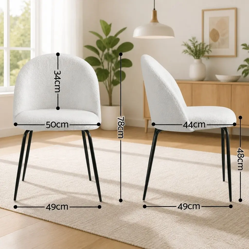 Set of 6 Dining Chairs White Sherpa Fabric Winged Backrest Modern Kitchen Furniture