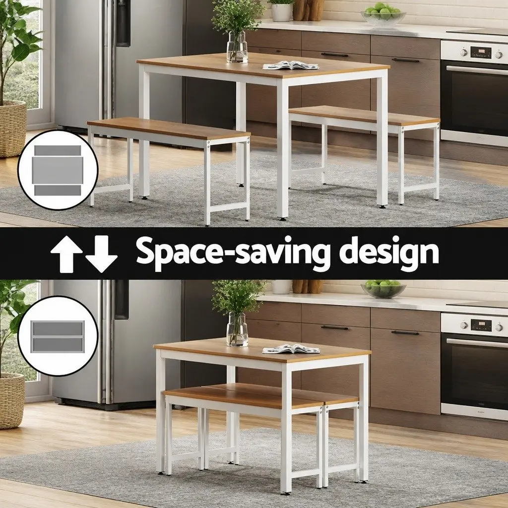 Dining Table and Chairs Set 3 Piece Rectangular Metal Legs Kitchen Furniture