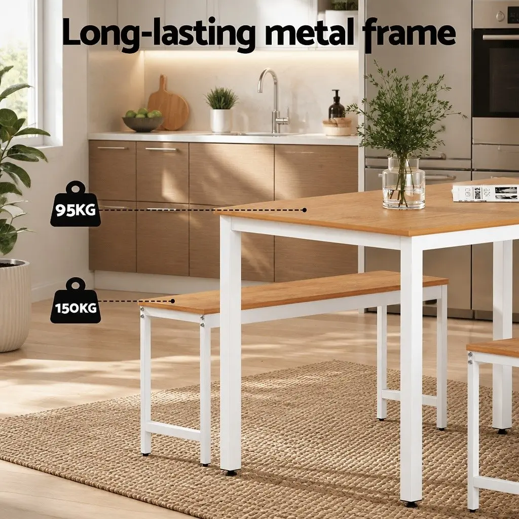 Dining Table and Chairs Set 3 Piece Rectangular Metal Legs Kitchen Furniture