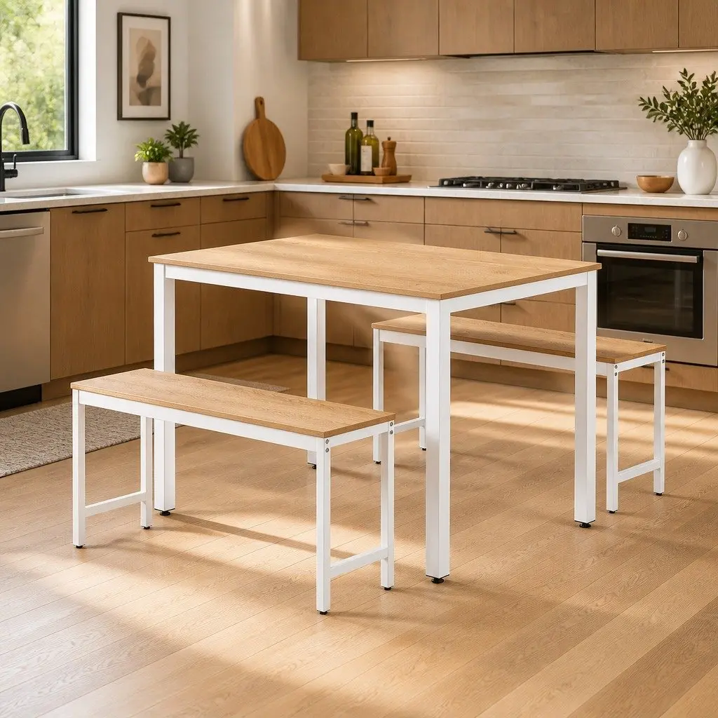 Dining Table and Chairs Set 3 Piece Rectangular Metal Legs Kitchen Furniture