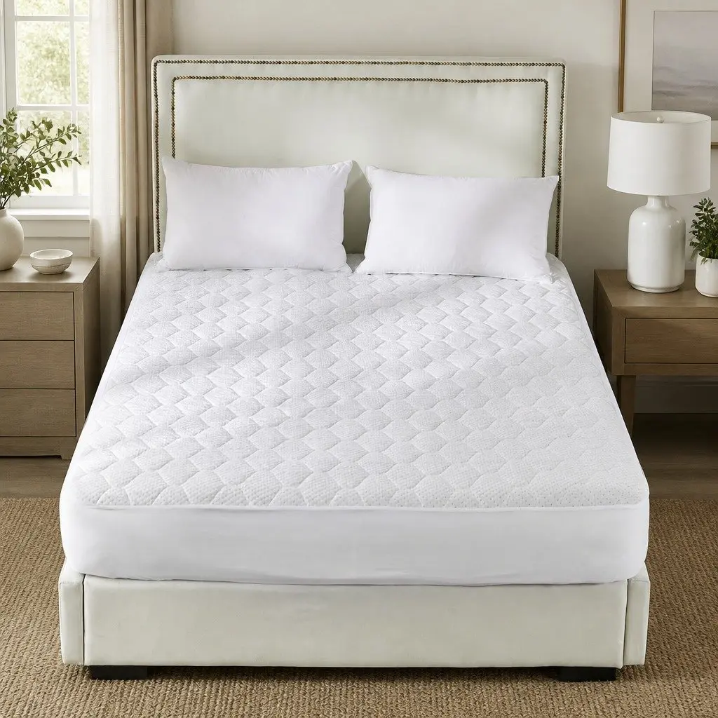 Mattress Protector Quilted Bamboo Fibre Waterproof Fitted 40cm Elastic King Single